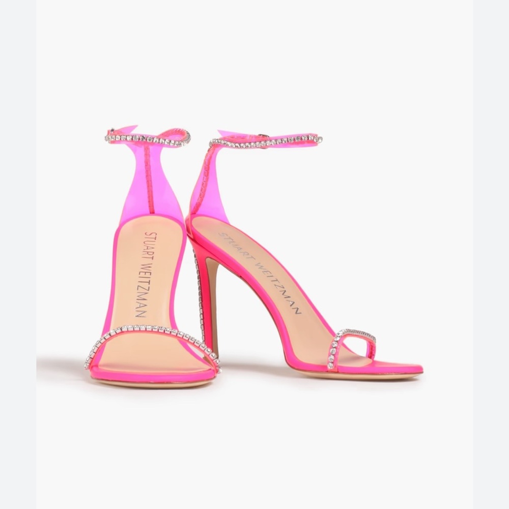 Stuart Weitzman NudistGlam PVC Ankle Sandals NWT 8.5 Pink Crystal Illusion Heel